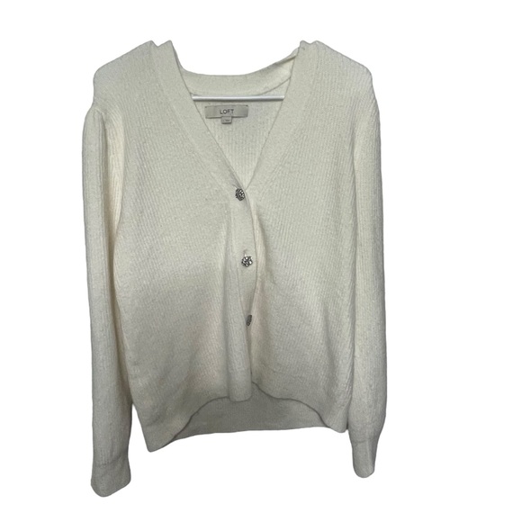 LOFT Sweaters - LOFT Cardigan Sweater Women’s L V-Neck Long Sleeve Crystal Buttons Ivory